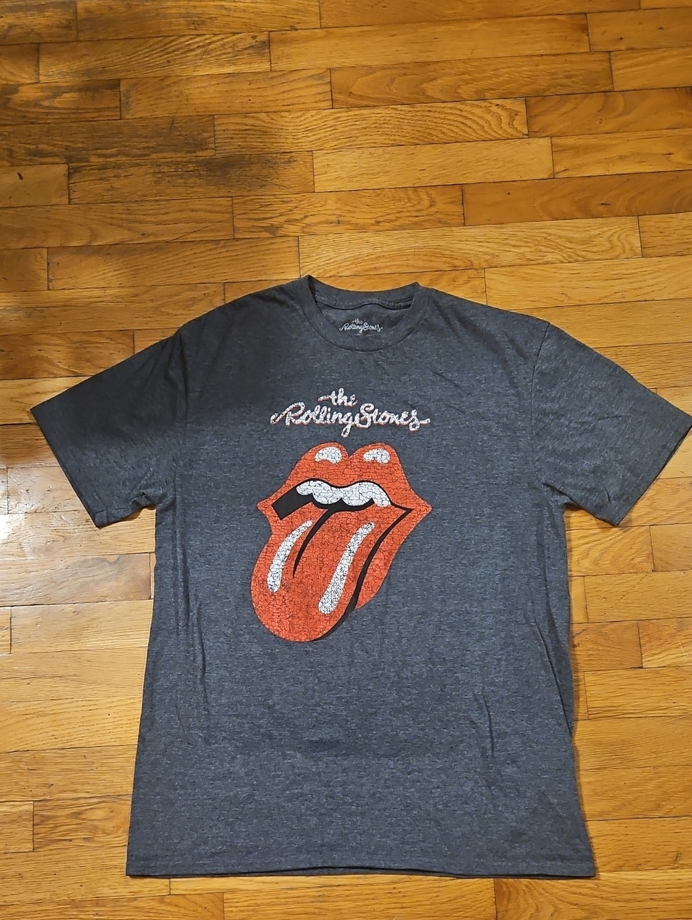 the Rolling Stones Charcoal Gray Tee with Red Tongue Logo